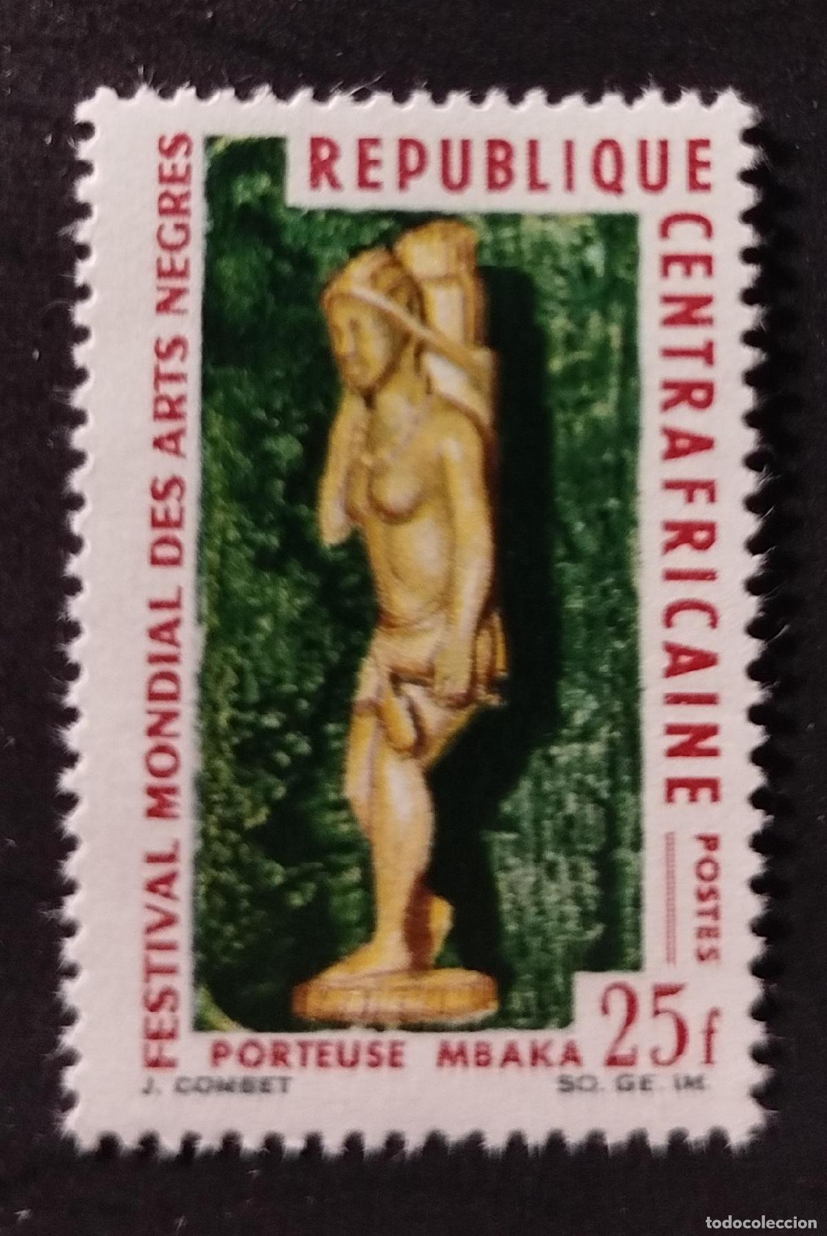 Sellos: Centro&aacute;frica 1966 Mi. 102 Festival Mundial Artes Negras portadora Mbaka