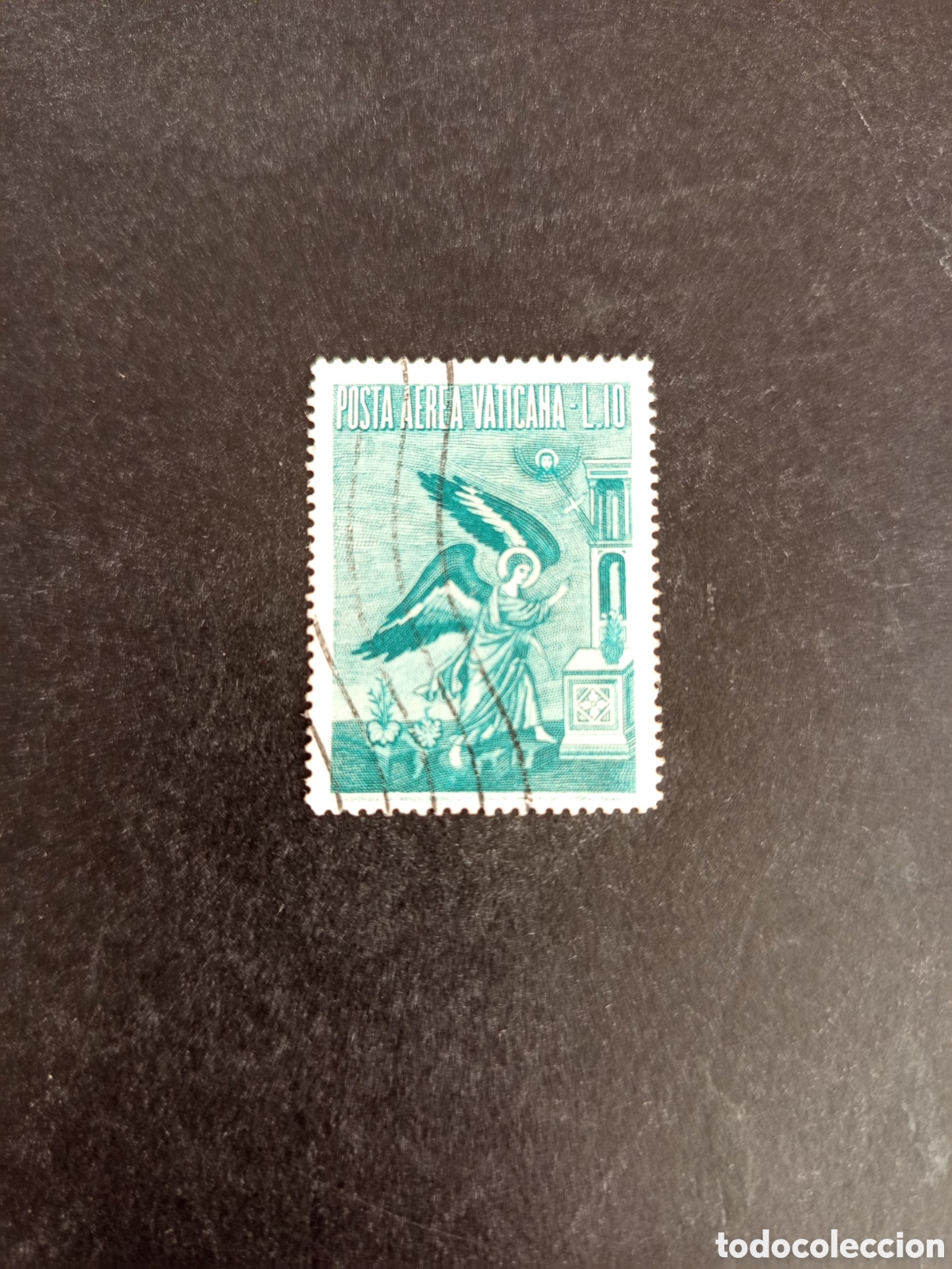 Sellos: Vaticano, 1956. La Anunciaci&oacute;n de P. Cavallini. Sello usado. Yvert a&eacute;reo 25. Pedido m&iacute;nimo 3 &euro;.