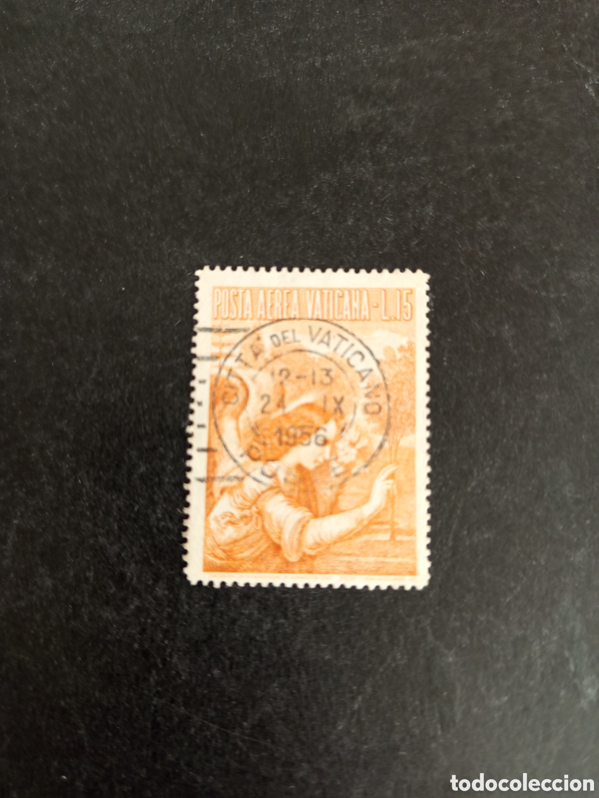 Sellos: Vaticano, 1956. La Anunciaci&oacute;n de L. Da Vinci. . Sello usado. Yvert a&eacute;reo 26. Pedido m&iacute;nimo 3 &euro;.