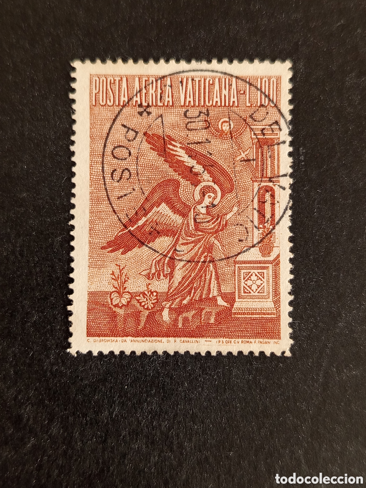 Sellos: Vaticano, 1956. La Anunciaci&oacute;n de P. Cavallini. Sello usado. Yvert a&eacute;reo 25. Pedido m&iacute;nimo 3 &euro;.
