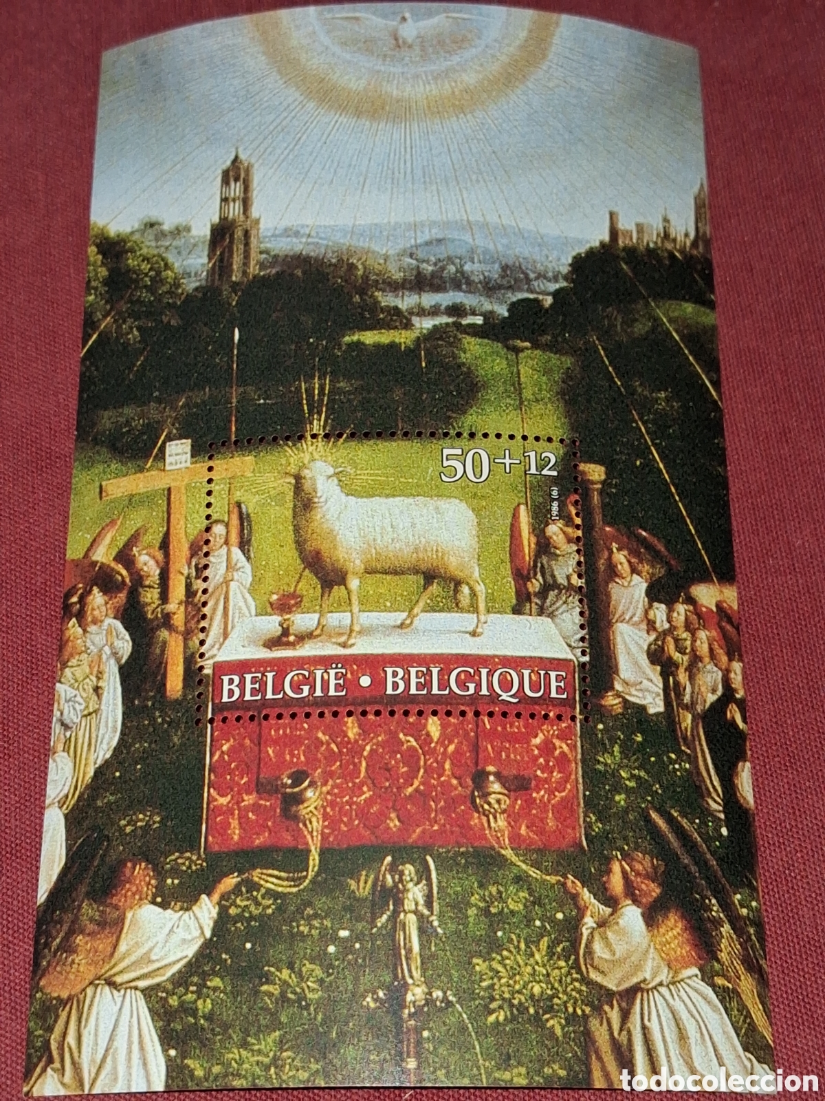 Sellos: HB B&eacute;lgica nuevo 1986. Pinturas retablo catedral Gante. Arte. Oveja. Fauna. Aves. Paloma. P&aacute;jaro. Co