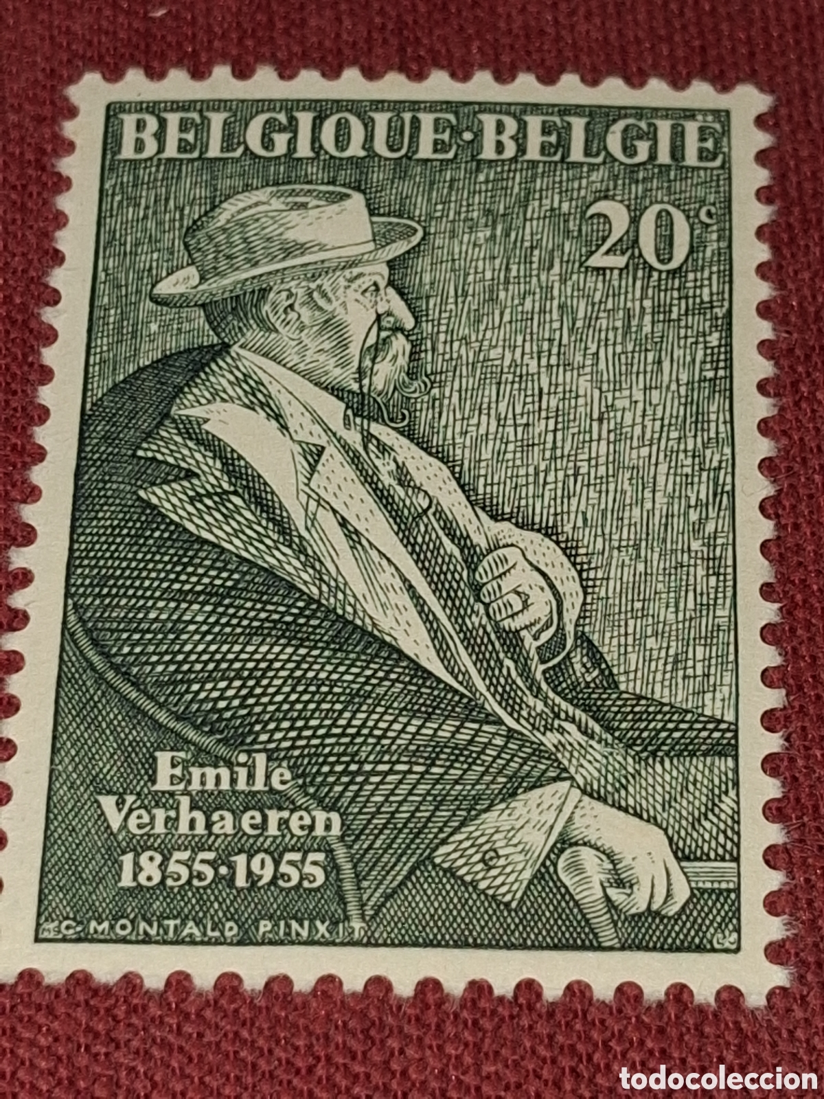 Sellos: Sello B&eacute;lgica nuevo 1955. 100Aniv muerte poeta Emili Verhaeren. Letras. Autor. Literatura. Arte. Cul