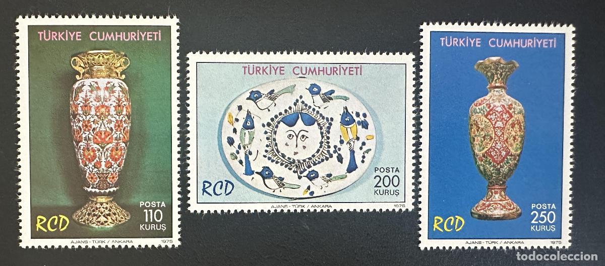 Stamps: Turqu&iacute;a 1975 Mi. 2357-2359 emisi&oacute;n com&uacute;n RCD cer&aacute;mica vasija plato