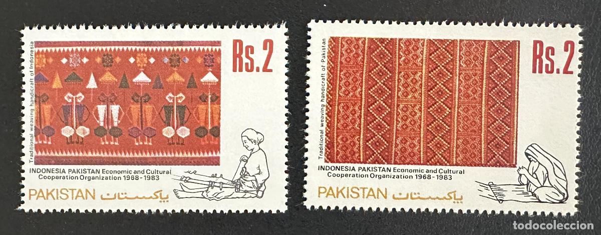 Sellos: Pakist&aacute;n 1983 Mi. 591-592 emisi&oacute;n conjunta tejido artesanal Indonesia