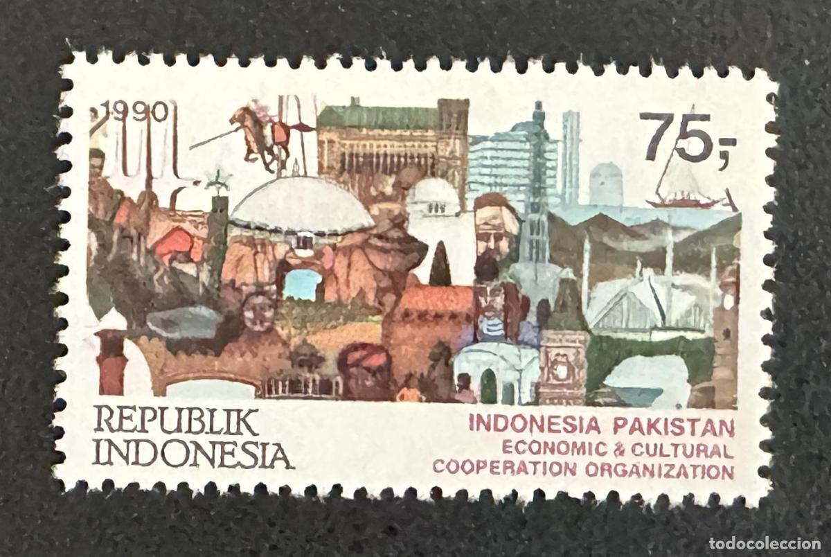 Sellos: Indonesia 1990 Mi. 1361 emisi&oacute;n conjunta Pakist&aacute;n cooperaci&oacute;n cultural