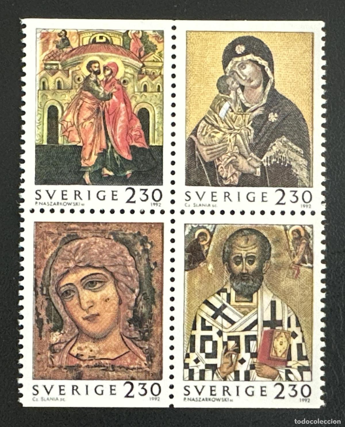 Sellos: Suecia 1992 Mi. 1748-1751 emisi&oacute;n conjunta iconos bizantinos Virgen
