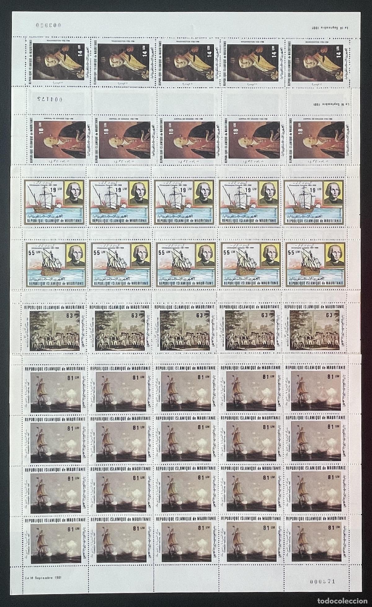 Sellos: Mauritania 1981 YT 483-488 tablero Washington Col&oacute;n veleros barcos