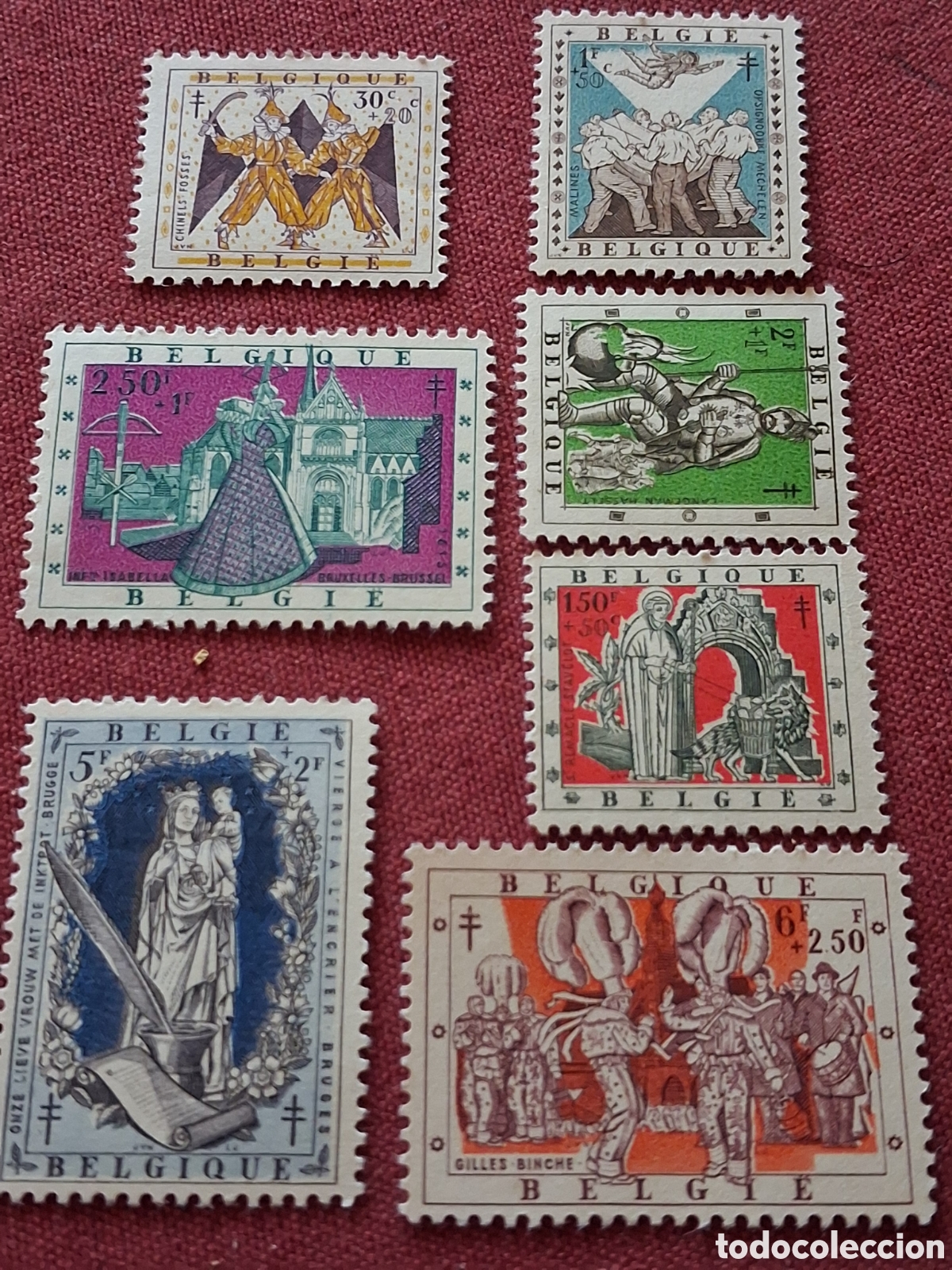 Sellos: Sello B&eacute;lgica nuevo 1957. Pro tuberculosis. Folclore. Ballesta. Danza. Disfraz. Carnaval. M&uacute;sica.