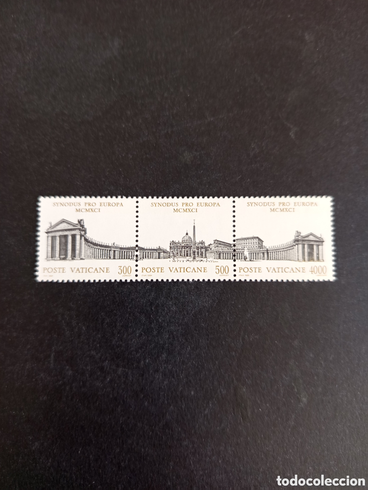 Sellos: Vaticano,1991.Bas&iacute;lica y Plaza San Pedro.Yv. 911/3 en tr&iacute;ptico. Completa en nuevo.Pedido m&iacute;nimo 3 &euro;.
