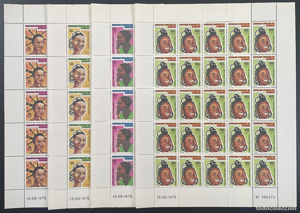 Sellos: Congo 1976 YT 424-427 tabl&oacute;n peinados mujeres retratos rostros cultura