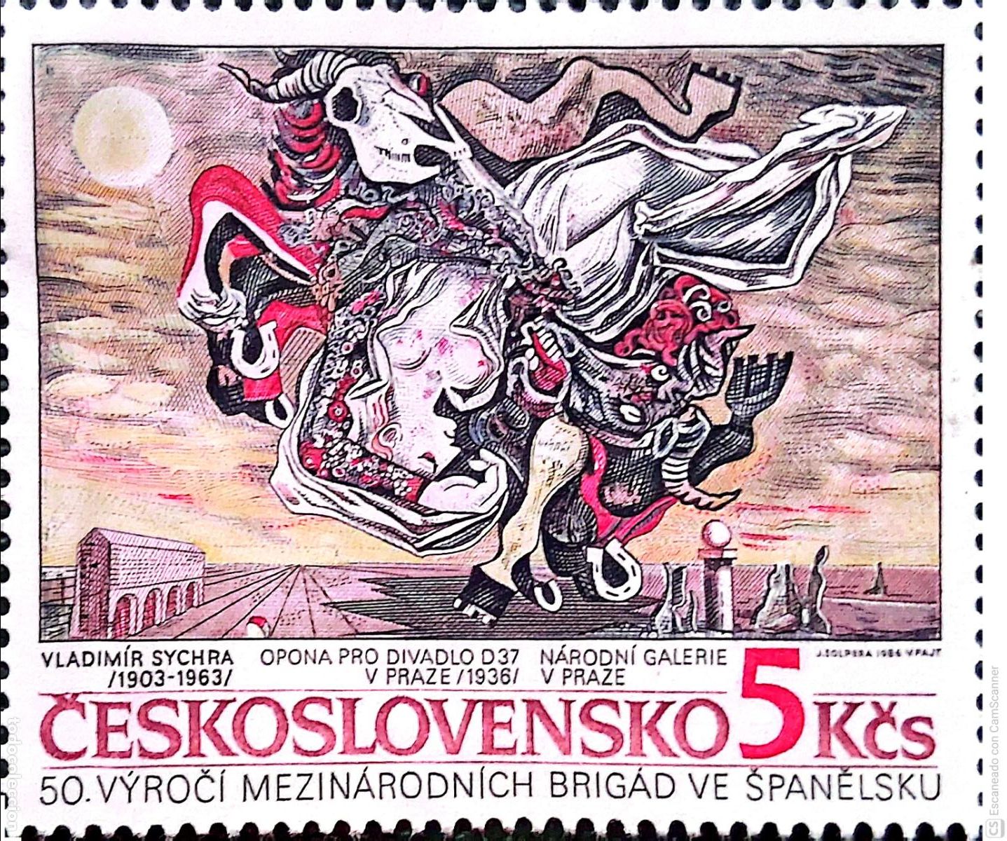 Sellos: Checoslovaquia. Sello de la HB 72 Aniversario de la creaci&oacute;n de las Brigadas internacionales durant
