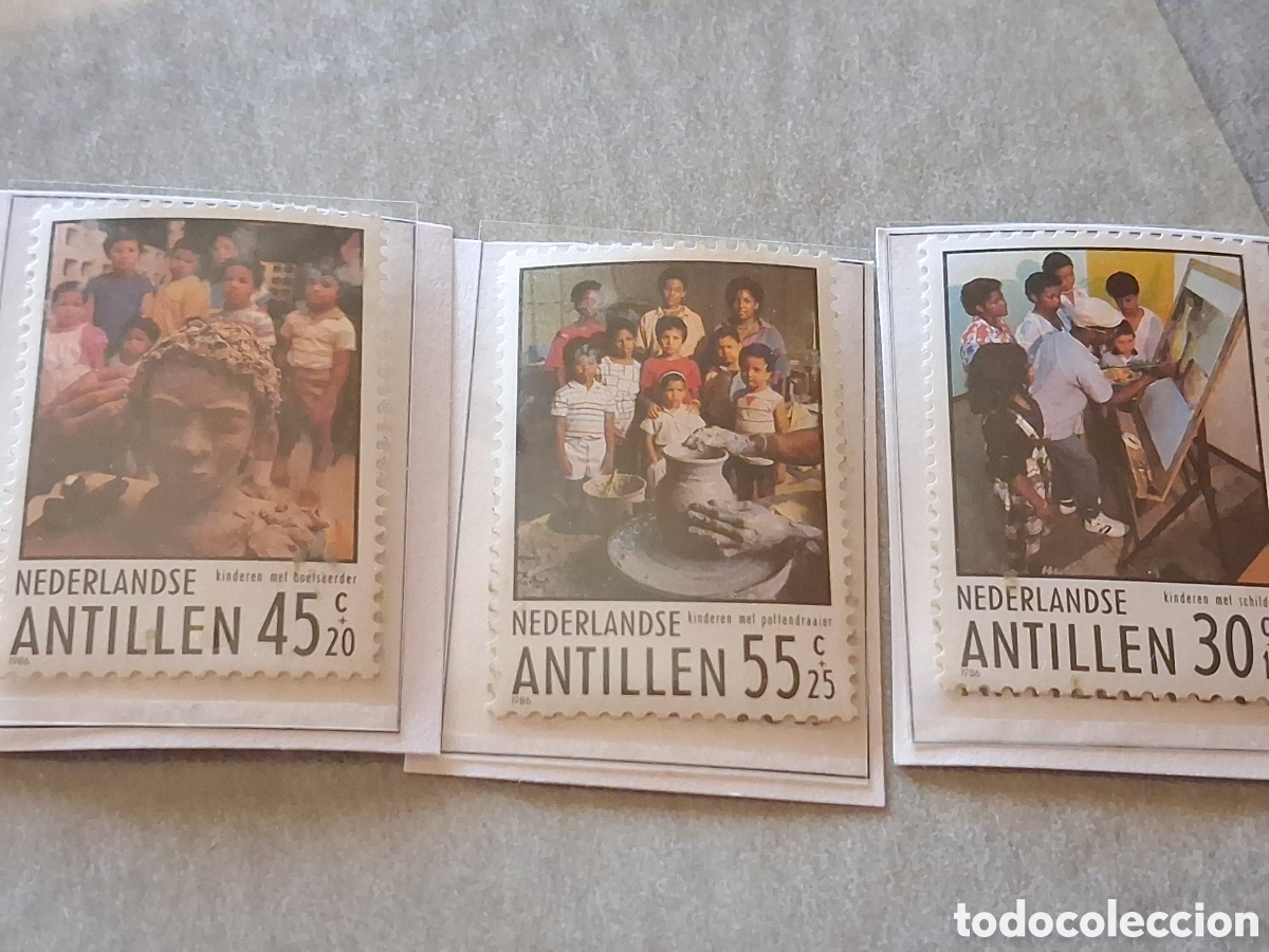 Sellos: Sello Antillas Holandesas nuevo 1986. Bienestar Cultura, social. Arte Escultura Ceramica. Pinturas