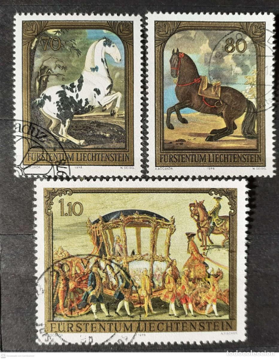 Sellos: LIECHTENSTEIN n&deg; 658/660&deg; Pinturas de carroza y caballos. Serie completa