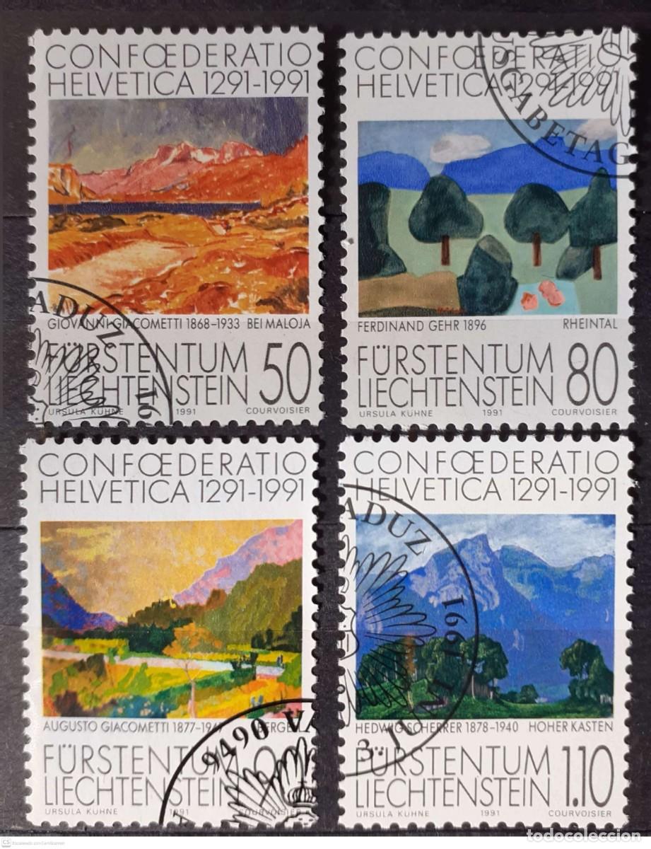 Sellos: LIECHTENSTEIN n&deg; 957/960&deg; 400 aniversario de Suiza. Pinturas. Serie completa
