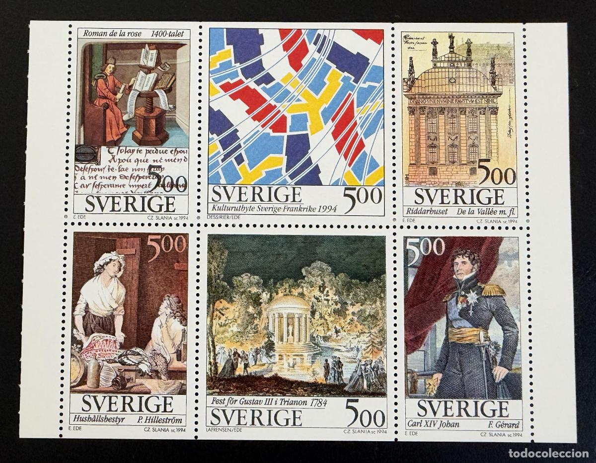 Sellos: Suecia 1994 Mi. 1817-1822 emisi&oacute;n conjunta Francia cultura arte Slania