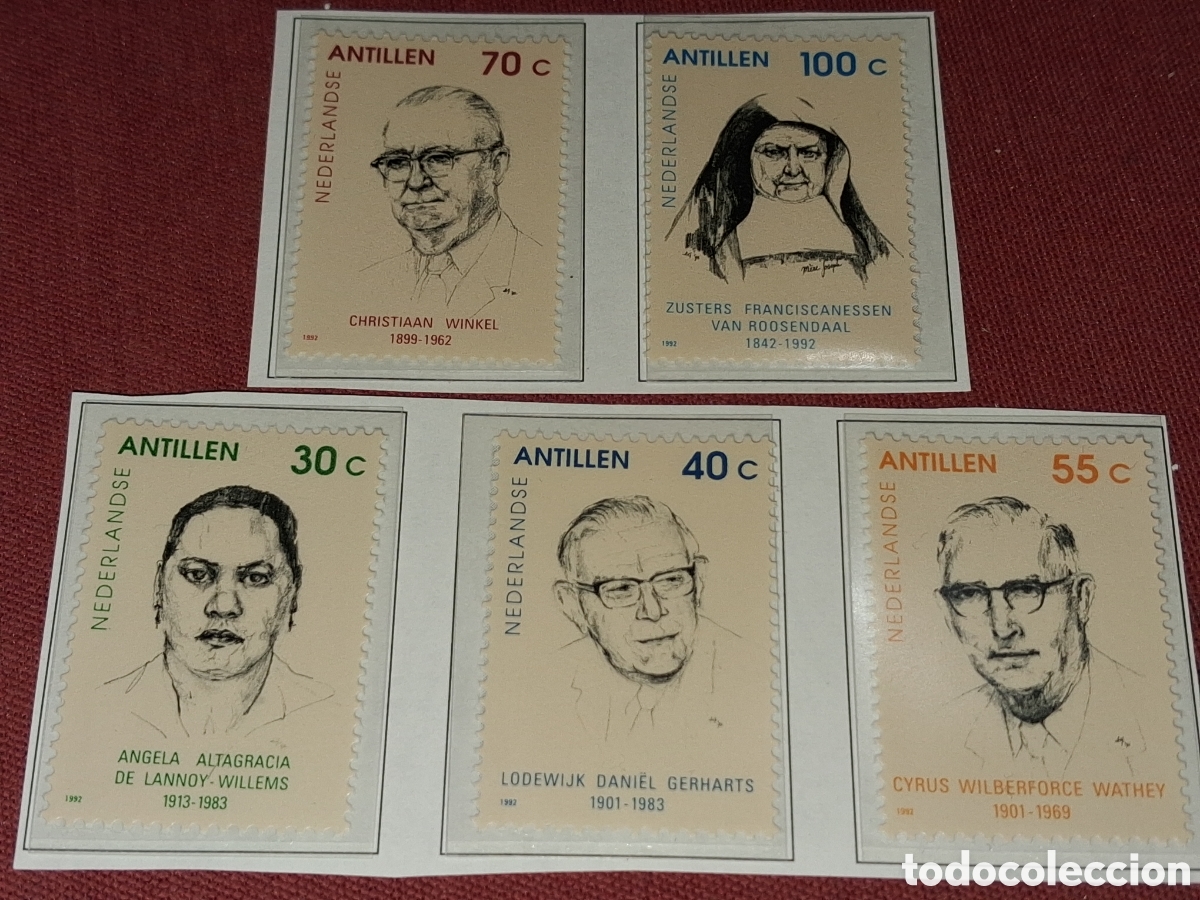 Sellos: Sello Antillas Holandesas nuevo 1992. Personajes. Altagracia, politico. Winkel, &oacute;ptico. Monja franci