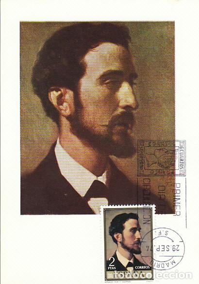 Sellos: EDIFIL 2204, EDUARDO ROSALES POR FEDERICO MADRAZO, TARJETA MAXIMA DE PRIMER DIA DE 29-9-1974