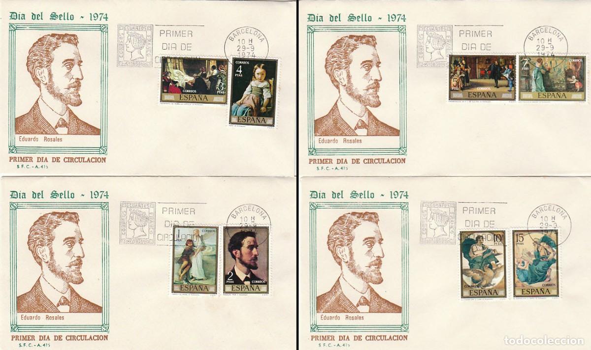 Sellos: EDIFIL 2203/10, PINTORES: ROSALES, PRIMER DIA DE 29-9-1974 EN CUATRO SOBRES DEL SFC