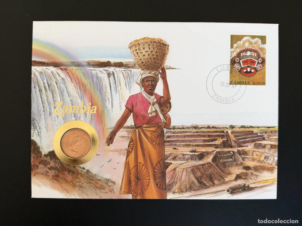 Sellos: Zambia sobre numism&aacute;tico Philswiss 1992 sello m&aacute;scara K10