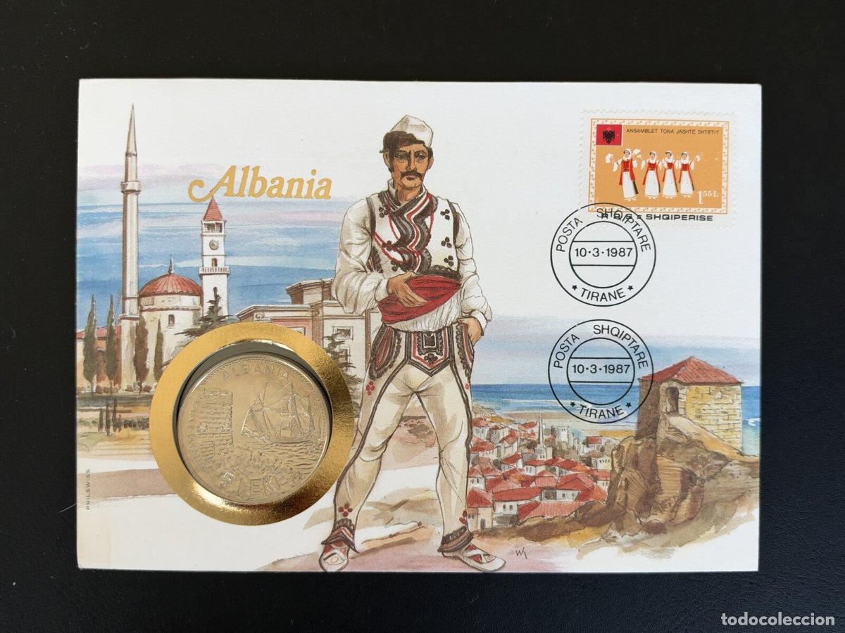 Francobolli: Albania sobre numism&aacute;tico 5 Leke 1987 Tirana Philswiss