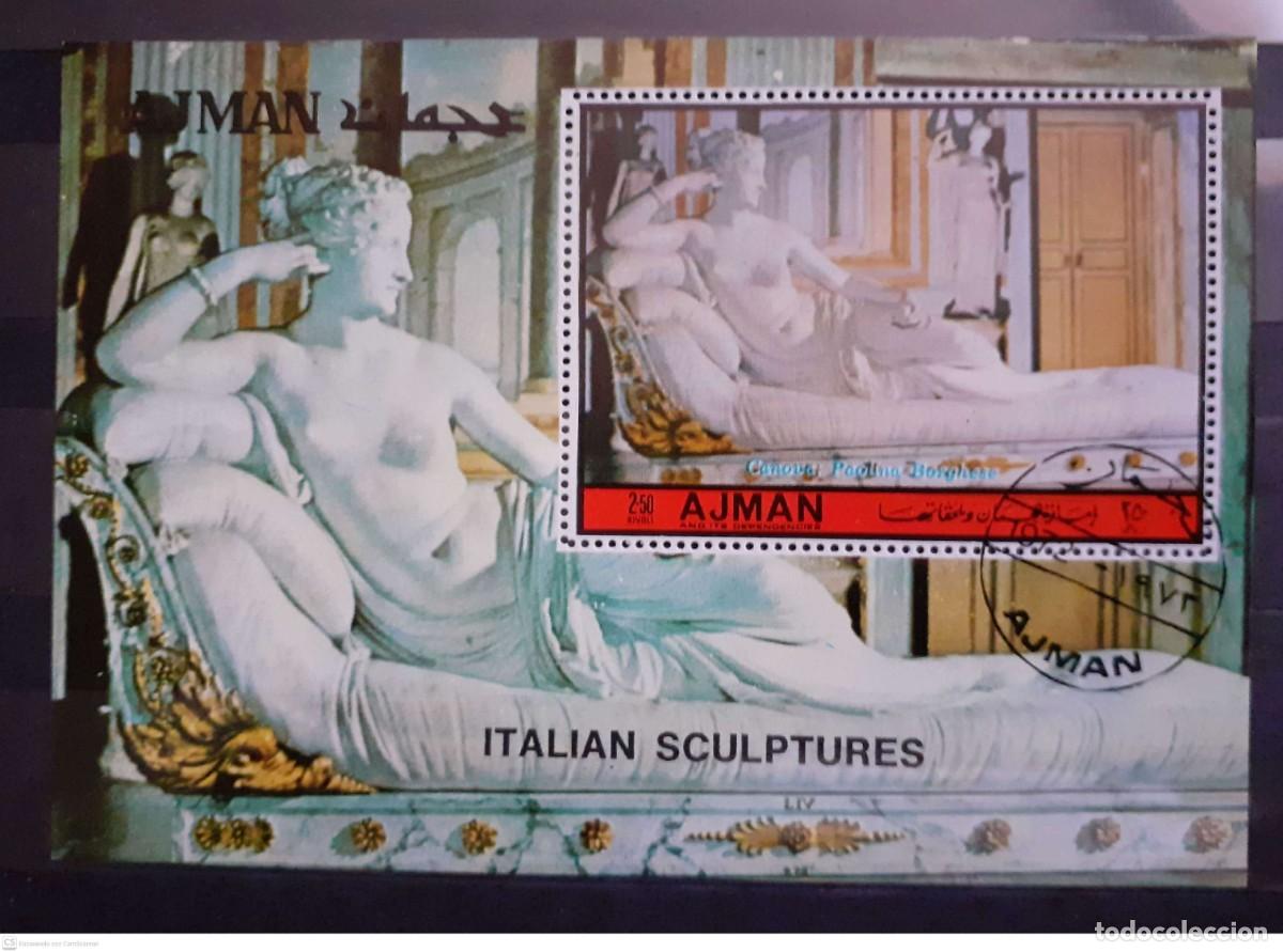 Sellos: AJMAN Bloque n&deg; 390A&deg; Esculturas del Renacimiento italiano. Obra de Canova.