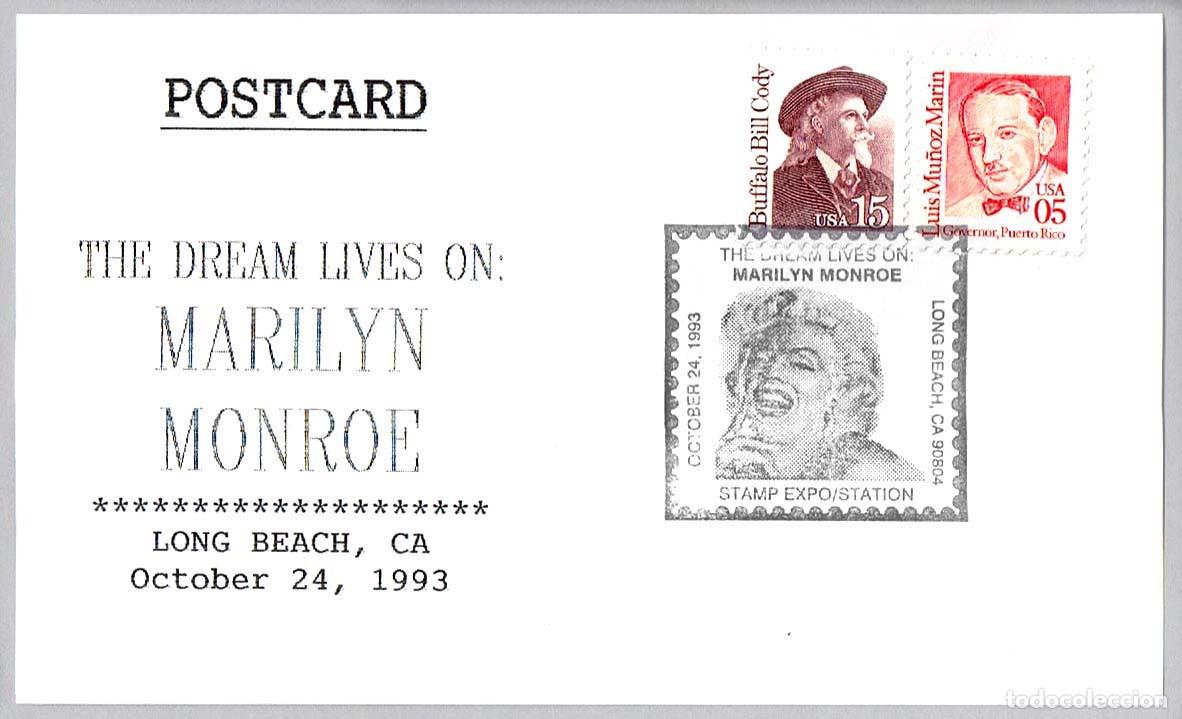 Sellos: Matasellos CINE - MARILYN MONROE - THE DREAM LIVES ON. Long Beach CA, Estados Unidos, 1993
