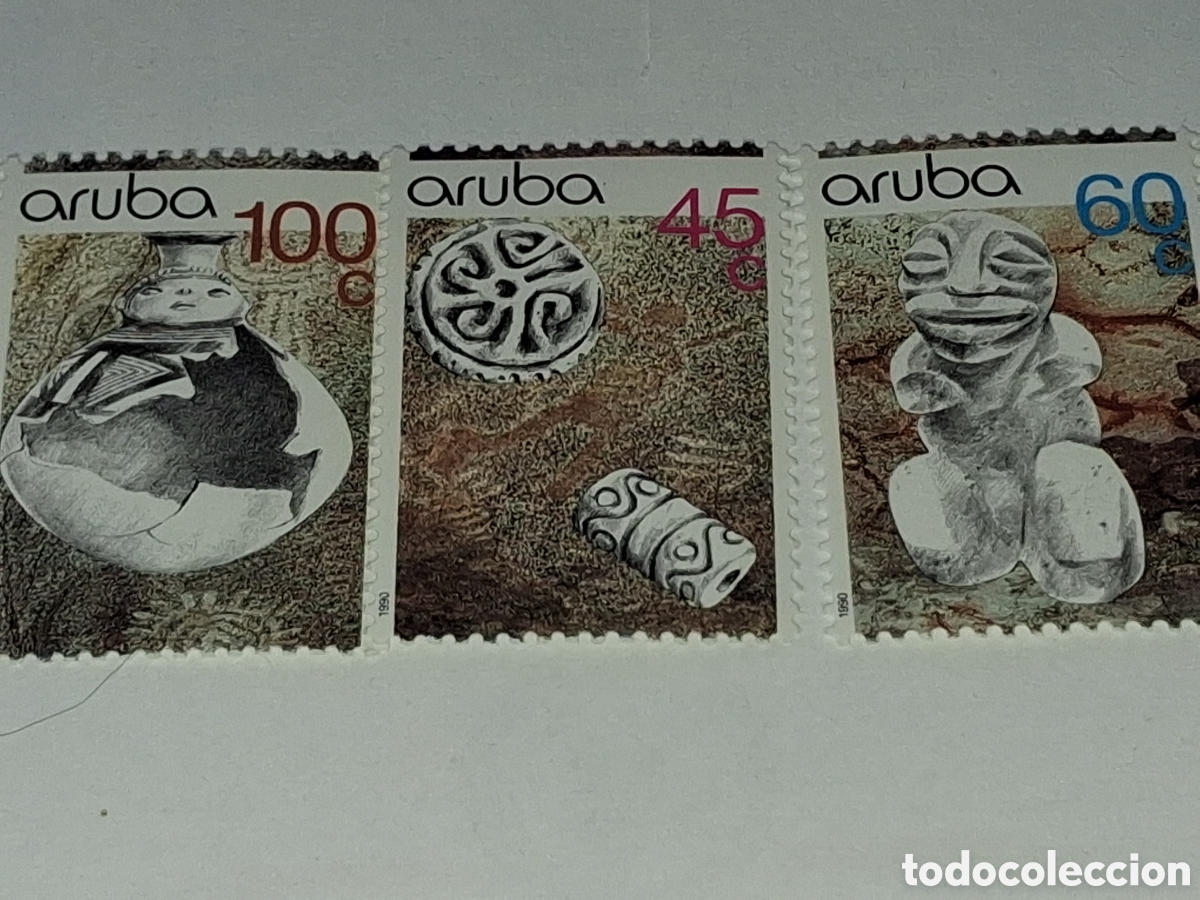 Sellos: Sello Aruba nuevo 1990. Arqueolog&iacute;a. Jarra. Artesan&iacute;a. Arte. Cera mica. Escultura. Figura. Herramien