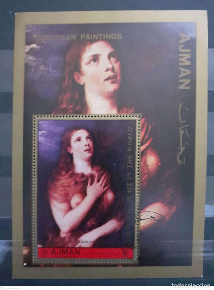 Sellos: AJMAN Bloque n&deg;385A&deg; Pintura del Renacimiento. Maria Magdalena de Ticiano