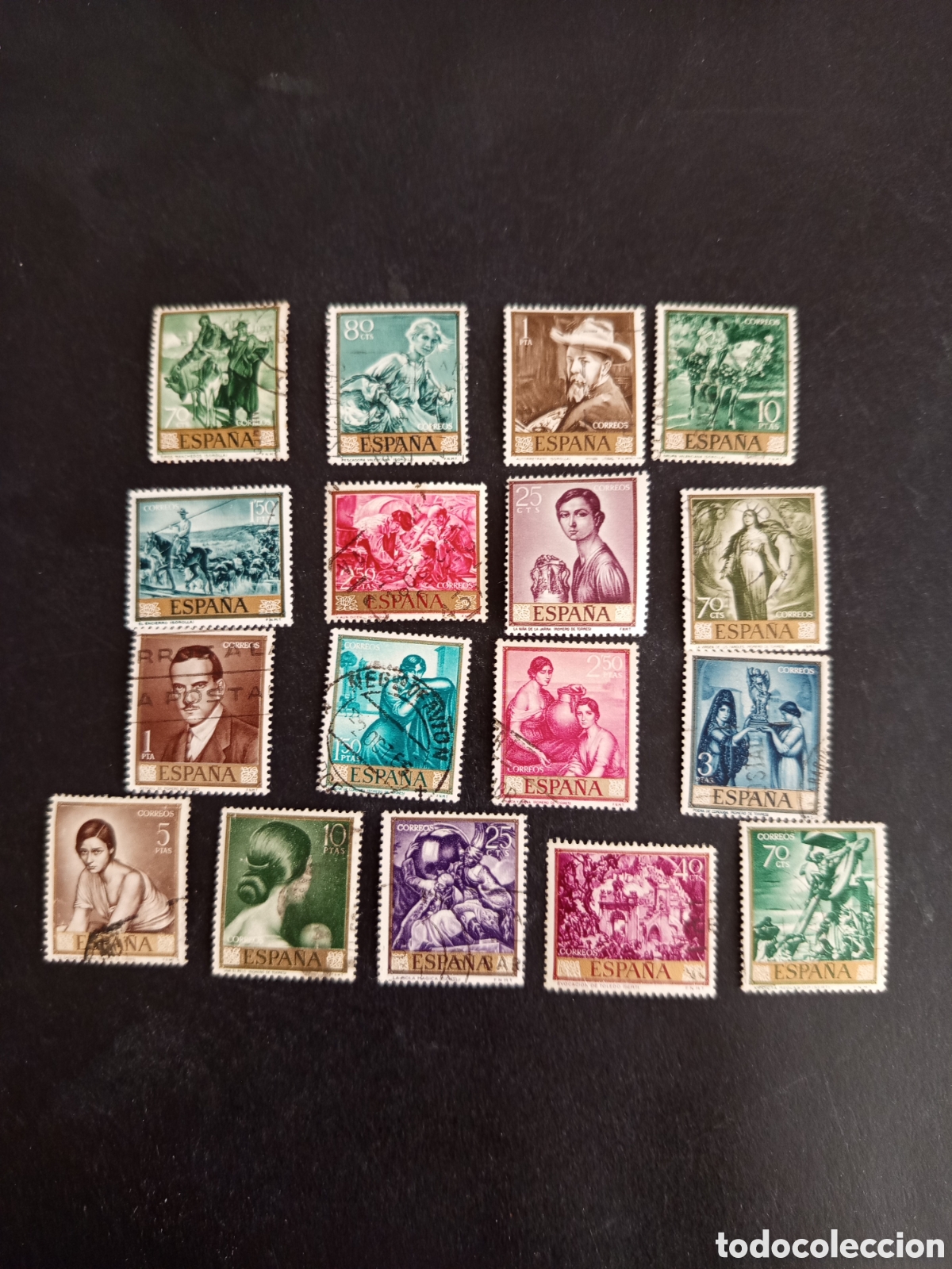 Sellos: Espa&ntilde;a. Lote 68 sellos diferentes. Pintura. D&iacute;a del Sello. Pedido m&iacute;nimo 3 &euro;. Ver fotos