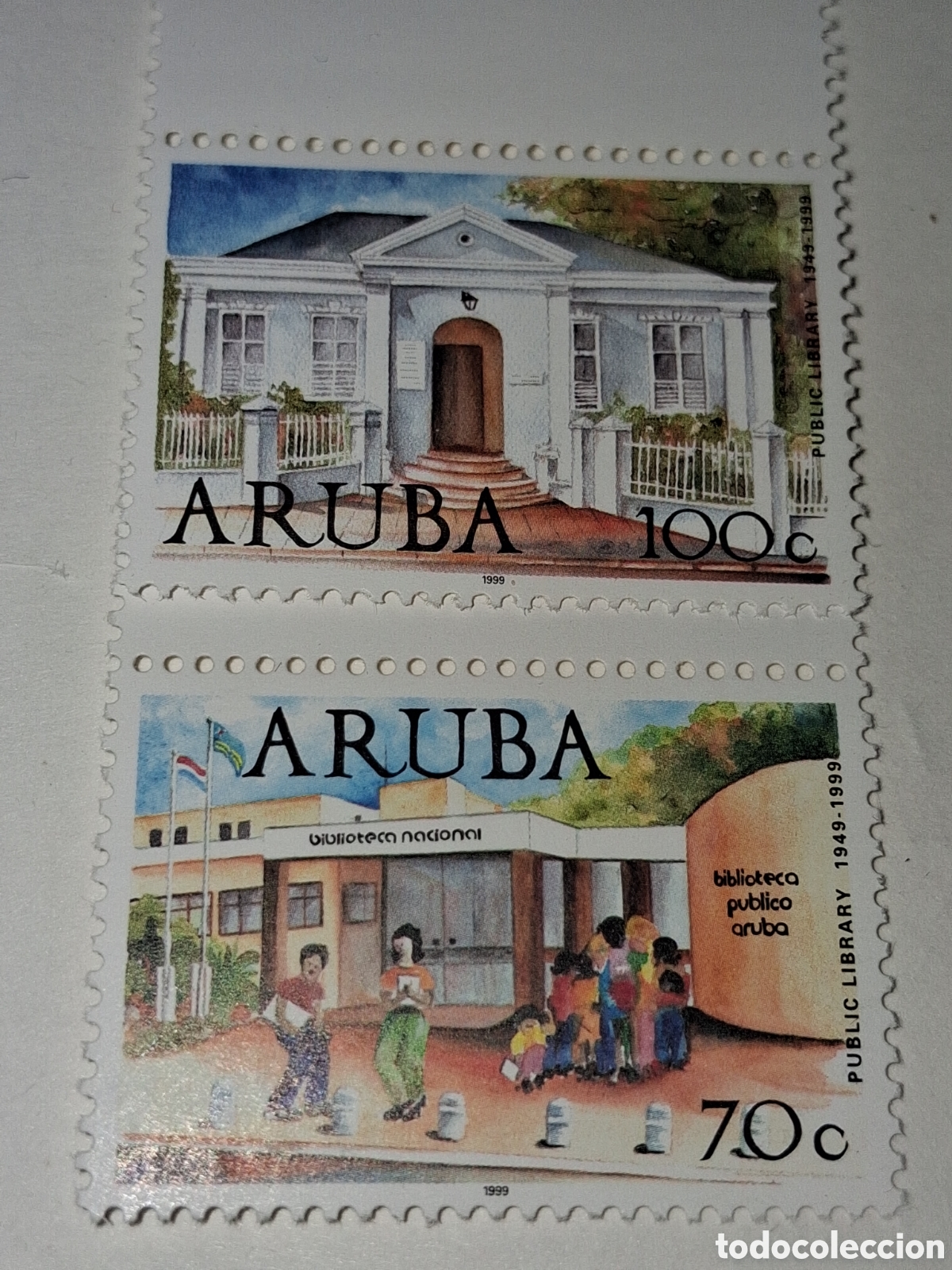 Sellos: Sello Aruba nuevo 1997. 50Aniv servicio publico librerias. Arquitectura. Biblioteca. Infancia. Educa