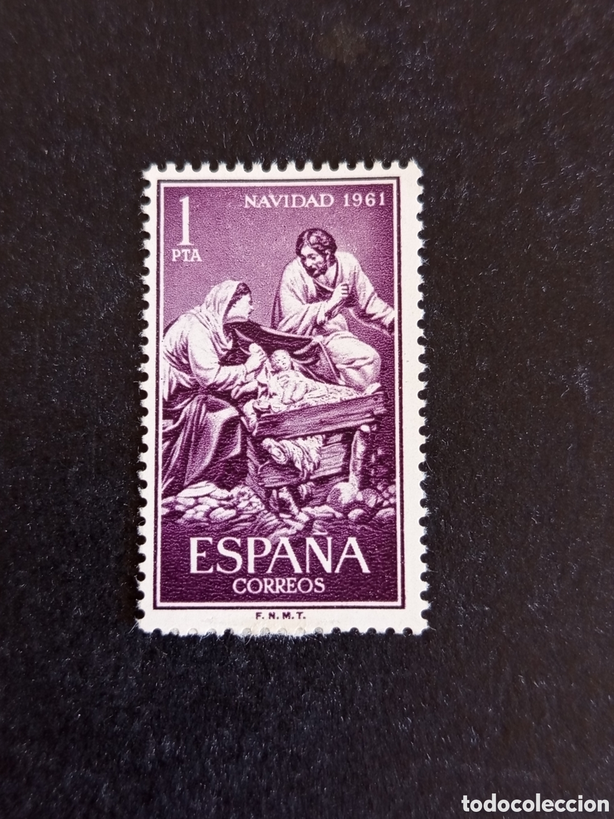 Sellos: Espa&ntilde;a, 1961. Navidad. La Sagrada Familia (Jos&eacute; Gin&eacute;s). Sin circular. Pedido m&iacute;nimo 3 &euro;. Ver fotos.