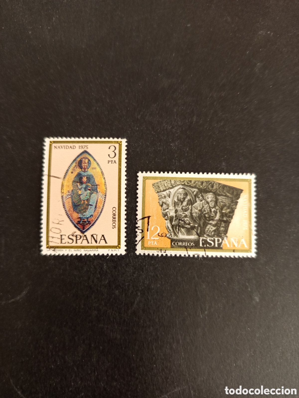 Sellos: Espa&ntilde;a, 1975. Navidad. La Virgen y El Ni&ntilde;o; La Hu&iacute;da a Egipto. Usados. Ed. 2300/1. Pedido m&iacute;nimo 3 &euro;