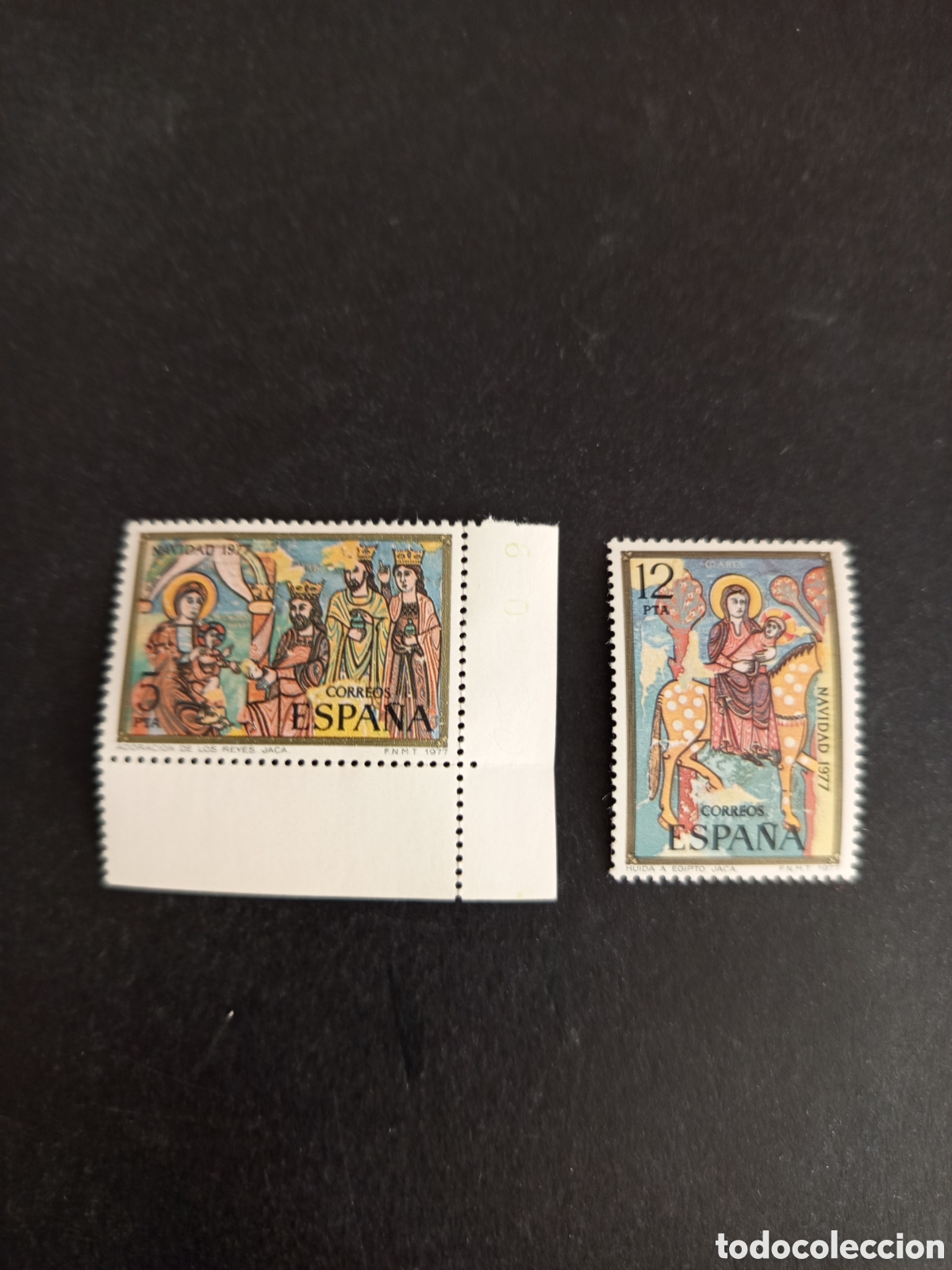 Sellos: Espa&ntilde;a, 1977. Navidad. Adoraci&oacute;n de los Reyes; La Huida a Egipto. Nuevos.Ed. 2446/7.Pedido m&iacute;nimo3&euro;