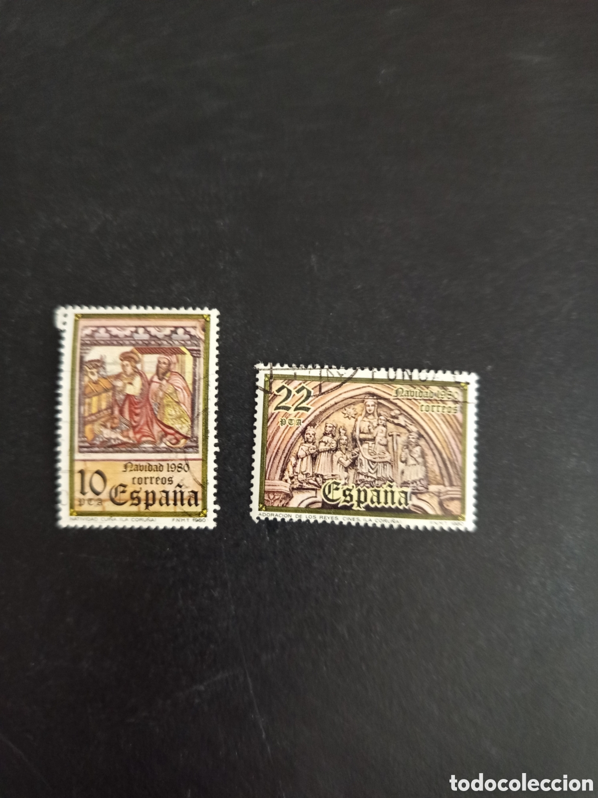 Sellos: Espa&ntilde;a, 1980. Navidad. Arte religioso. Usados . Ed. 2593/4. Pedido m&iacute;nimo 3 &euro;. Ver fotos.