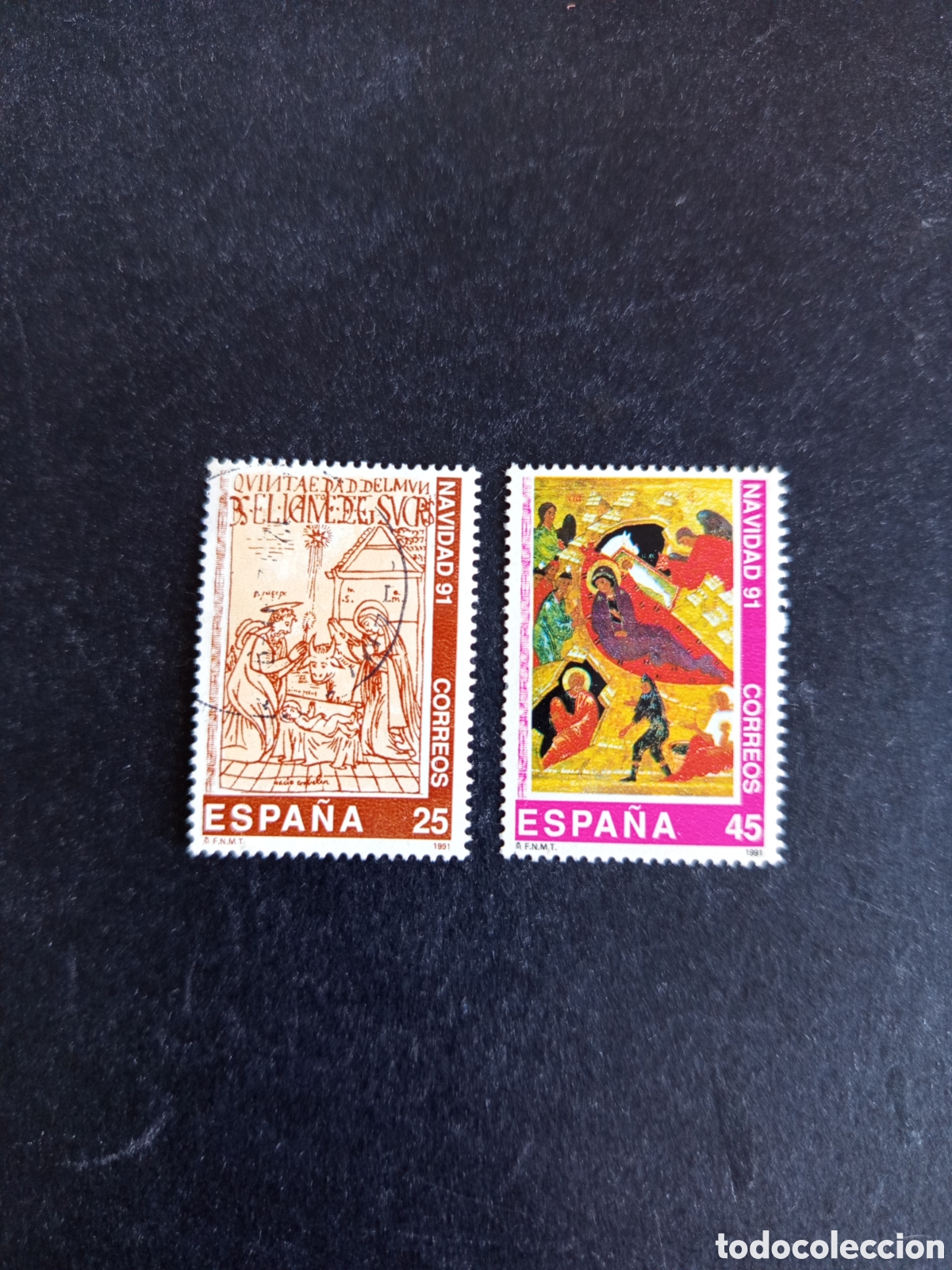 Sellos: Espa&ntilde;a, 1991. Navidad. La Natividad y Nacimiento de Cristo.Usados. Ed. 3142/3. Pedido m&iacute;nimo 3 &euro;.