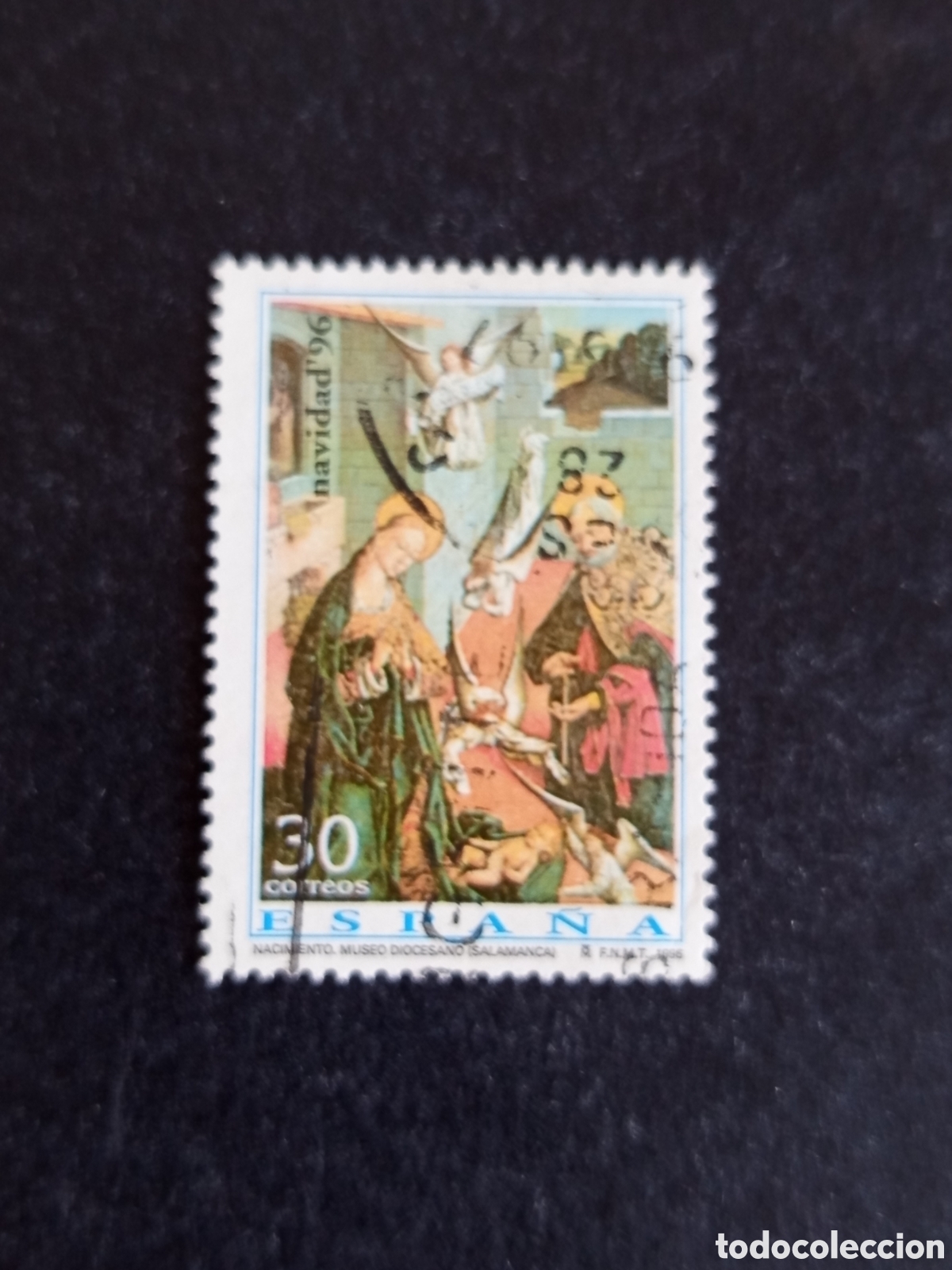 Sellos: Espa&ntilde;a, 1996. Navidad. Nacimiento, tabla Catedral Vieja Salamanca. Usado. Ed. 3458. Pedido m&iacute;nimo 3&euro;