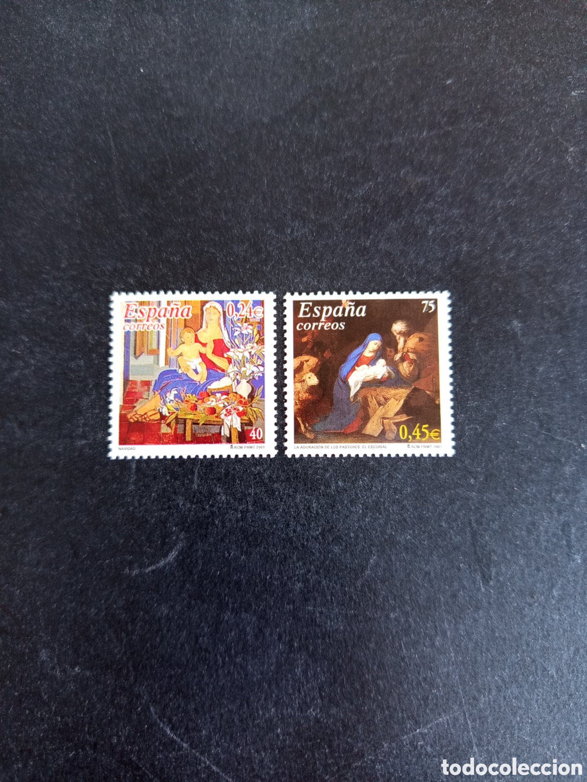 Sellos: Espa&ntilde;a, 2001. Navidad. Navidad, lienzo y Adoraci&oacute;n de los Pastores.Nuevos.Ed.3835/6.Pedido m&iacute;nimo 3&euro;