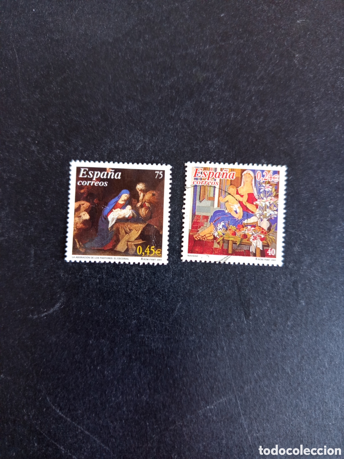 Sellos: Espa&ntilde;a, 2001. Navidad. Navidad, lienzo y Adoraci&oacute;n de los Pastores.Usados.Ed.3835/6.Pedido m&iacute;nimo 3&euro;