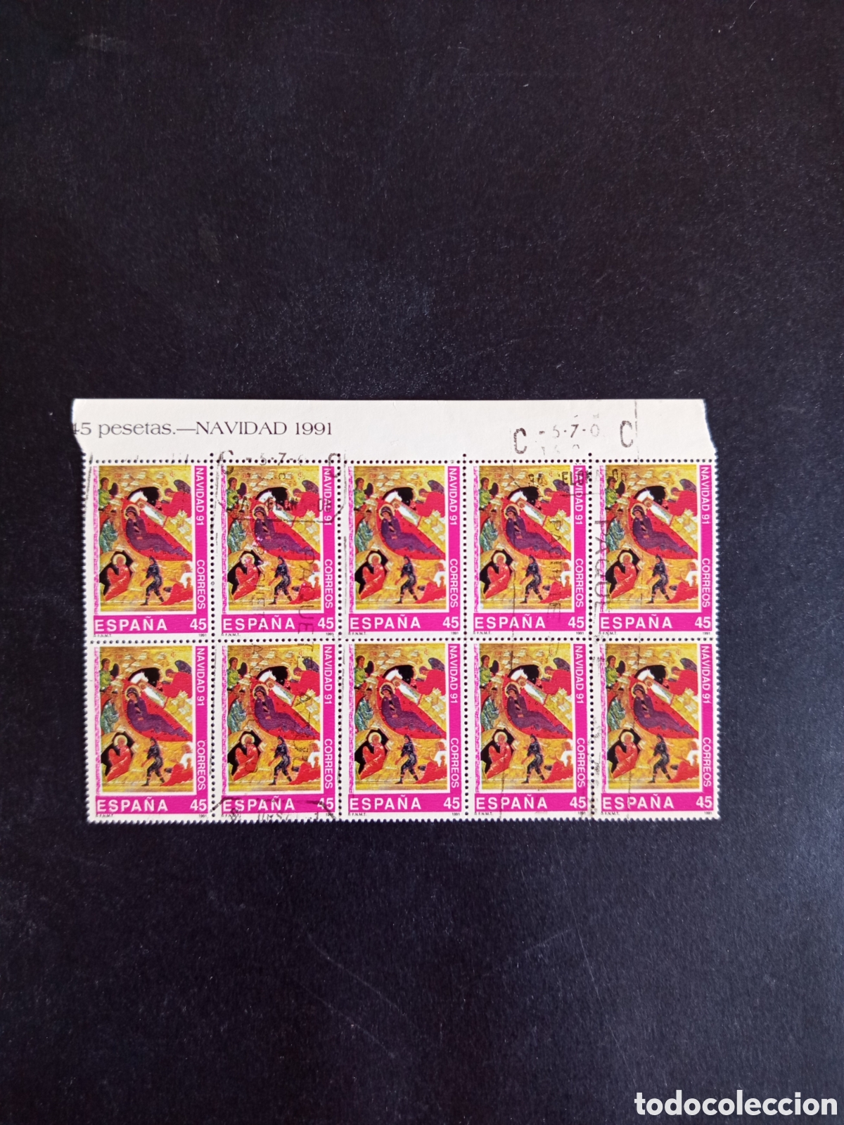 Sellos: Espa&ntilde;a, 1991. Navidad. La Natividad de Cristo, icono s. XVI.Usados. Ed. 3143. Pedido m&iacute;nimo 3 &euro;.