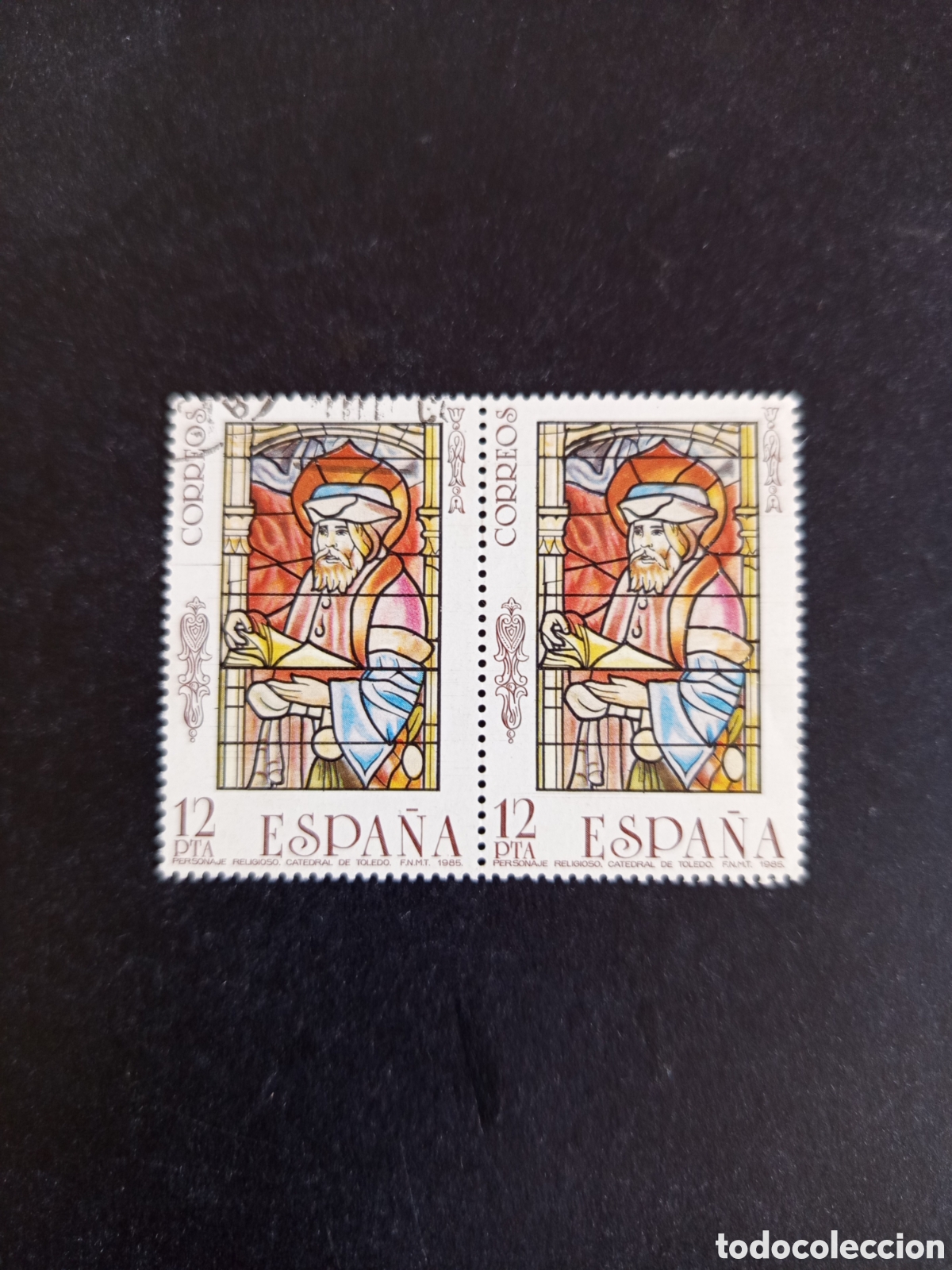 Sellos: Espa&ntilde;a, 1985. Vidrieras Art&iacute;sticas. Ed. 2816. Pareja en usado.Pedido m&iacute;nimo 3 &euro;. Ver fotos.