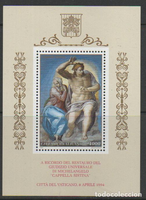 Sellos: VATICANO, IVERT HOJA BLOQUE N&ordm; 14, RESTAURACION DE LA CAPILLA SIXTINA, OBRA DE MIGUEL ANGEL NUEVO **