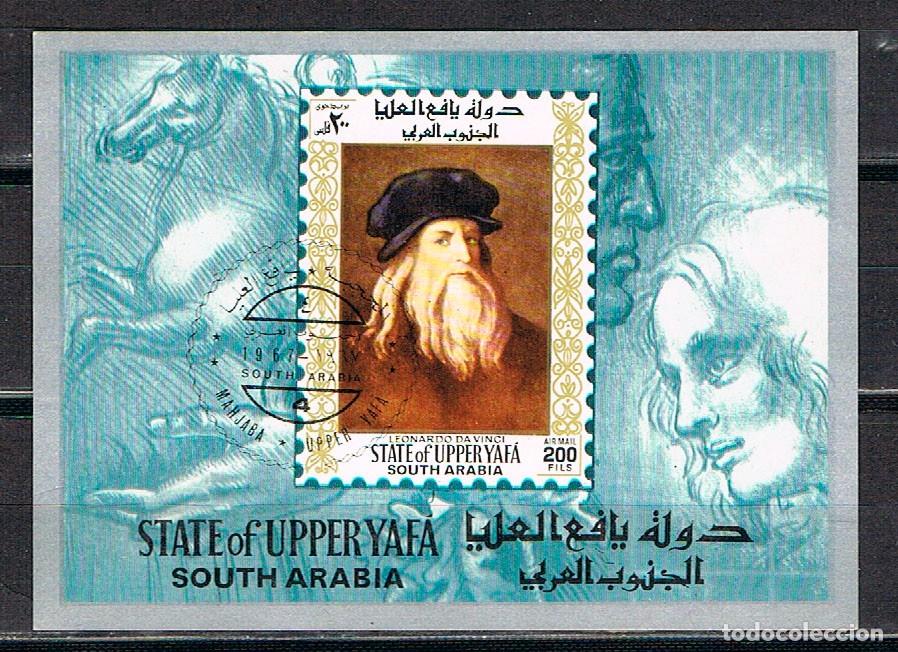 Briefmarken: Arabia del Sur, Upper Yaf&aacute;, Leonardo: autorretrato, nuevo *** en hoja bloque