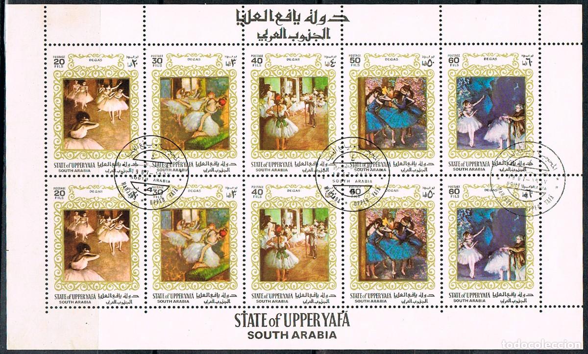 Briefmarken: Upper Yai&aacute; (Arabia del Sur), cuadros de Degas, usados en Minipliego