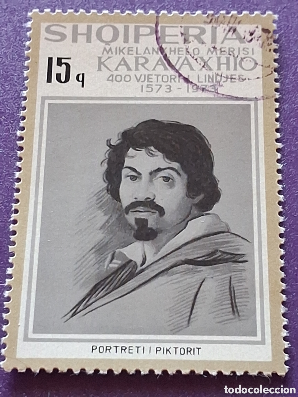 Selos: Sello (1/7v) Albania mtdo 1973. 400Aniv nacimiento Caravaggio. Arte. Pintura. Retrato.