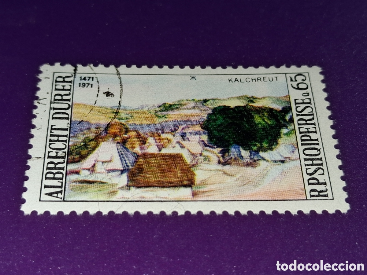 Selos: Sello (1/6v) Albania mtdo 1971. 500Aniv nacimiento grabado, pintura. Albert Durer. Arte. Aldea Arbol