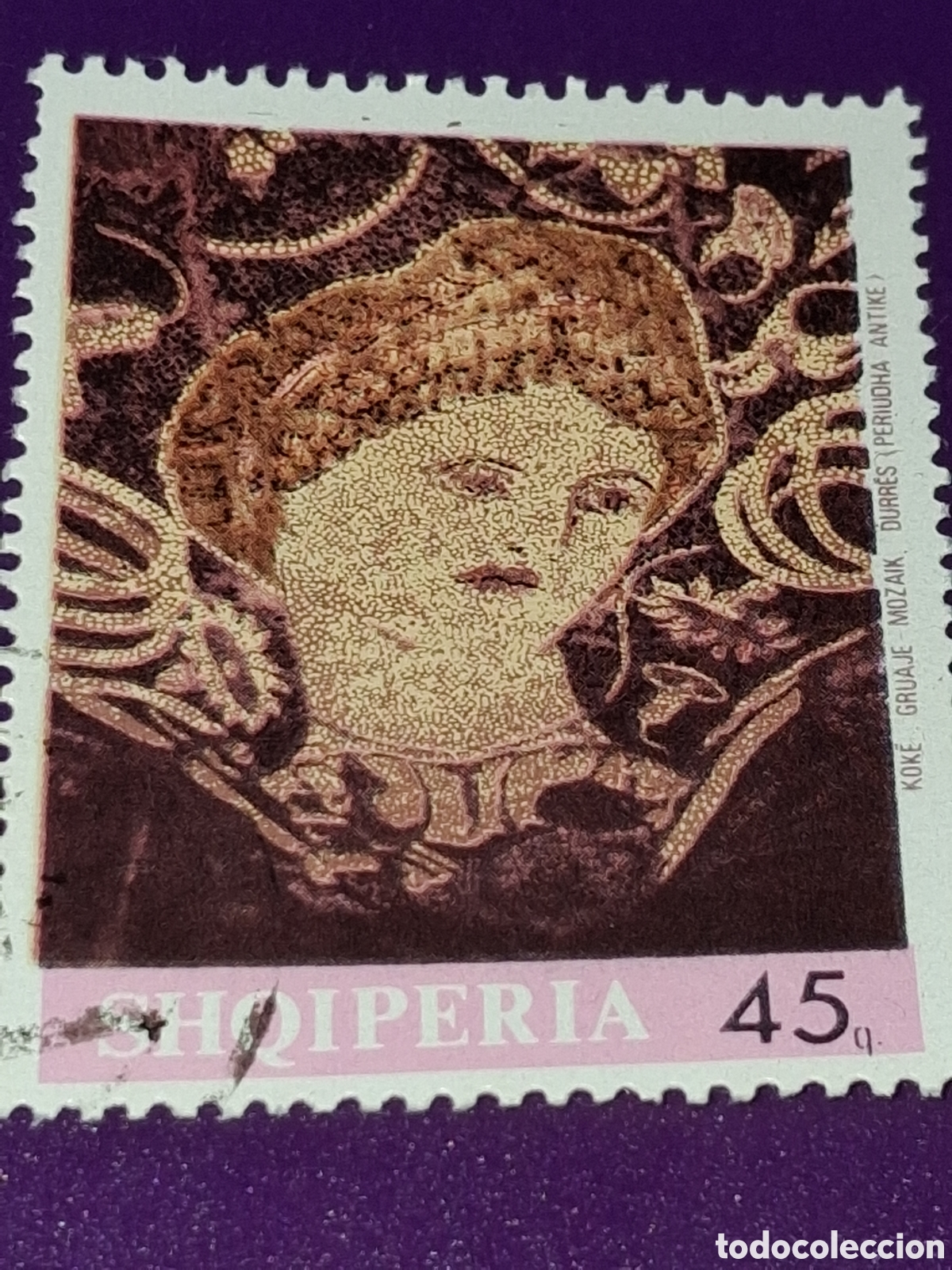 Briefmarken: Sello (1/8v) Albania mtdo 1967. Pinturas. Arte. Mosaico. Cabeza mujer. Artesania. Arqueologia. Tesor