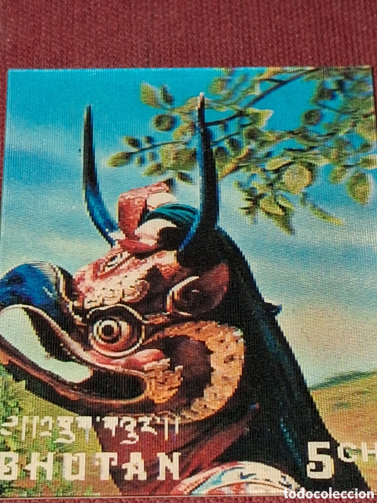 Stamps: Sello (1/7v) 3D Bhutan nuevo/bg 1976. M&aacute;scaras tradicionales. Folclore. Artesan&iacute;a. Aves. Naturaleza.