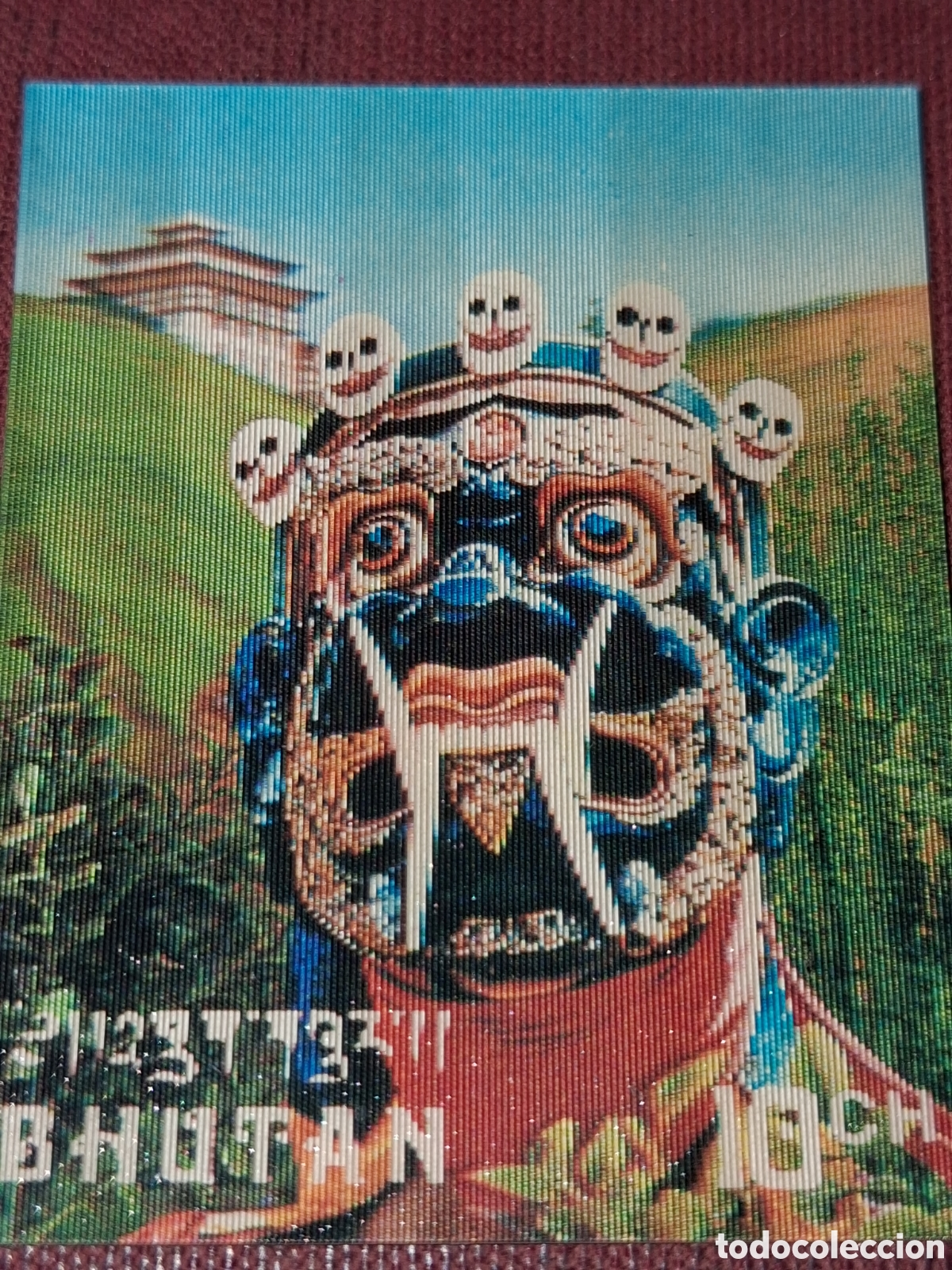 Stamps: Sello (1/7v) 3D Bhutan nuevo/bg 1976. Mascaras tradicionales. Templo. Folclore. Disfraz. Arquitectur
