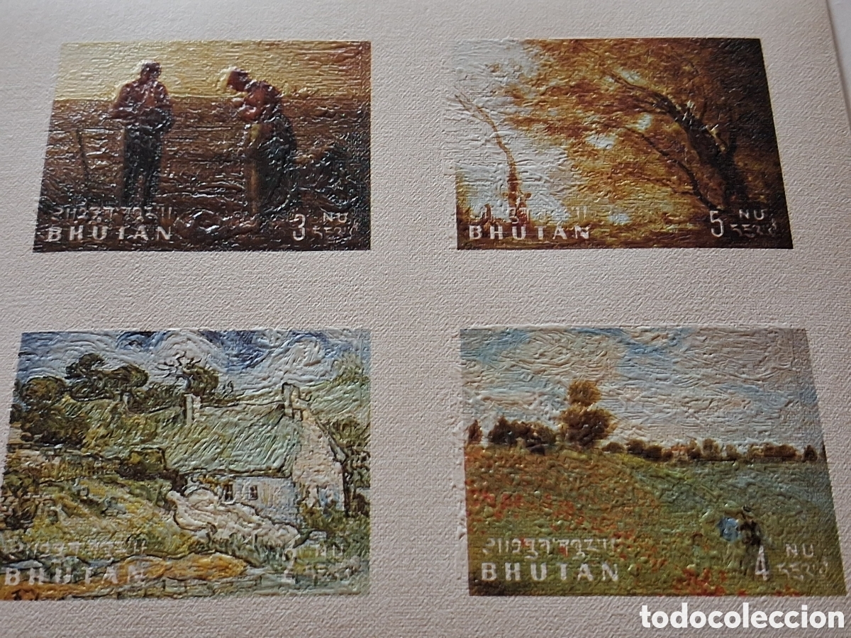 Sellos: HB Bhut&aacute;n nuevo 1968. Pinturas impresionistas. Arte. Naturaleza. &Aacute;rbol. Van Gohg. Monet Miller.