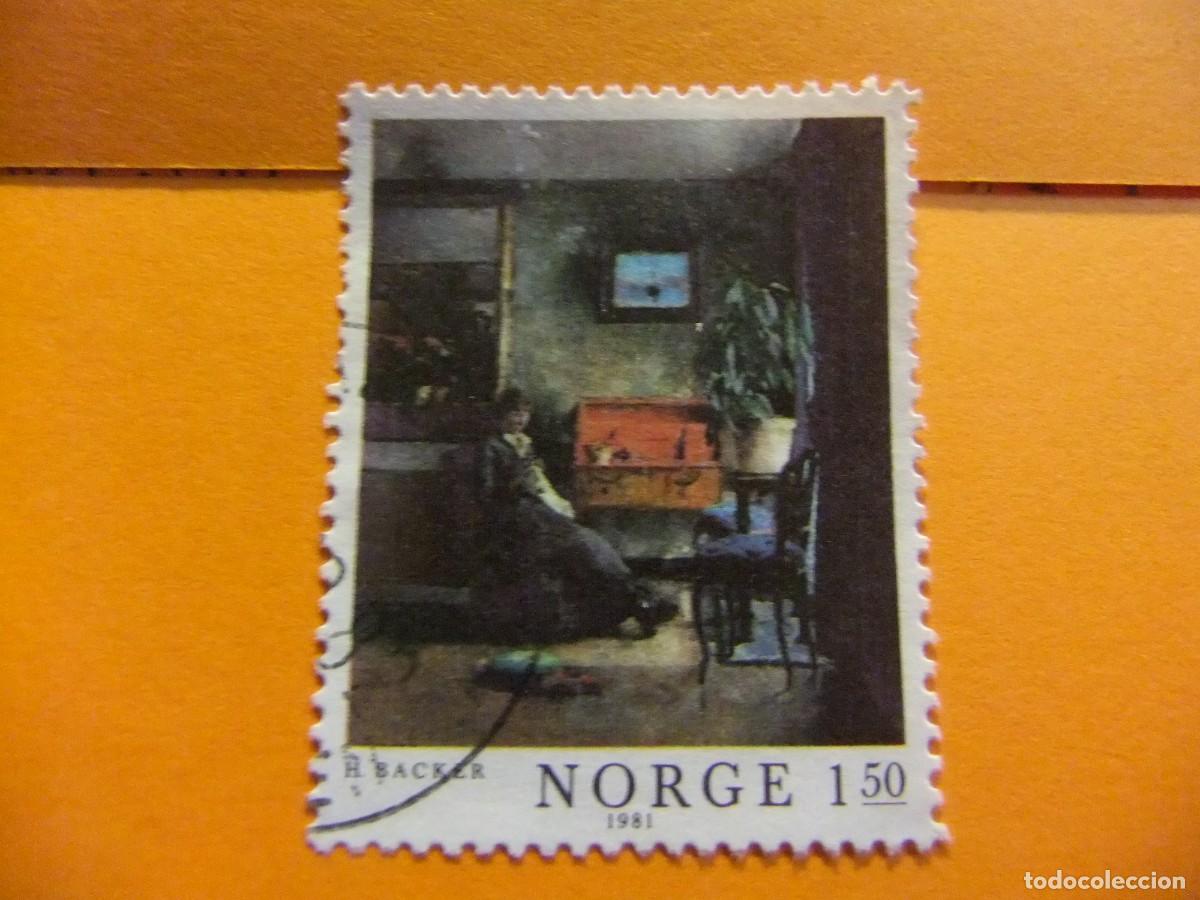 Sellos: L 47 NORUEGA NORGE 1981 / ARTE PINTURA ( interior en azul ) por HARRIET BAKER / YVERT 803 FU